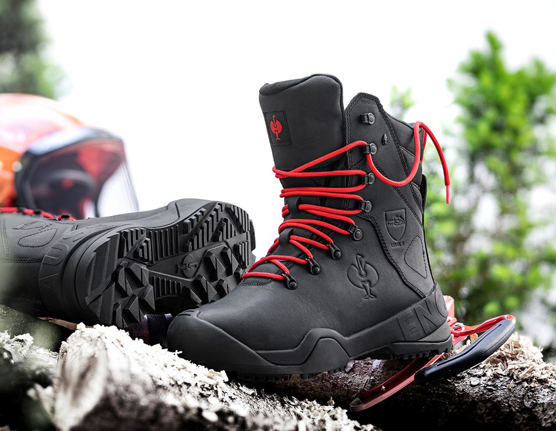 Footwear: S6 Forestry safety boots e.s. Kufstein high + black/straussred