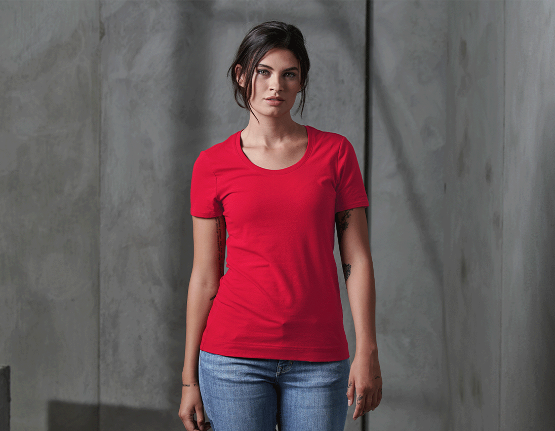 Topics: e.s. T-shirt cotton stretch, ladies' + fiery red