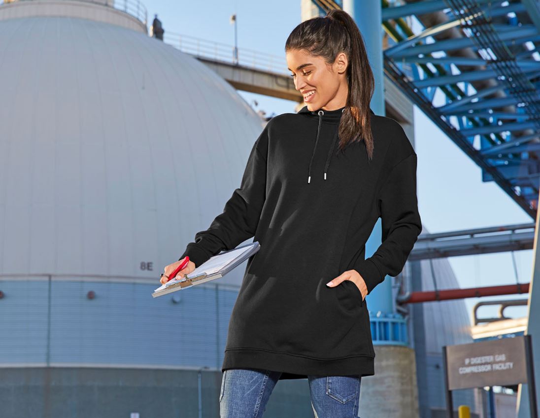 Shirts, Pullover & more: e.s. Oversize hoody sweatshirt poly cotton, ladies + black