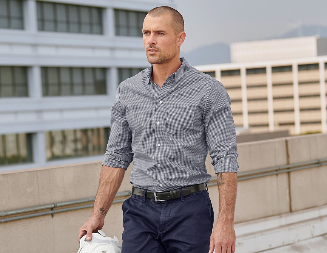 Topics: e.s. Business shirt cotton stretch, regular fit + navy checked