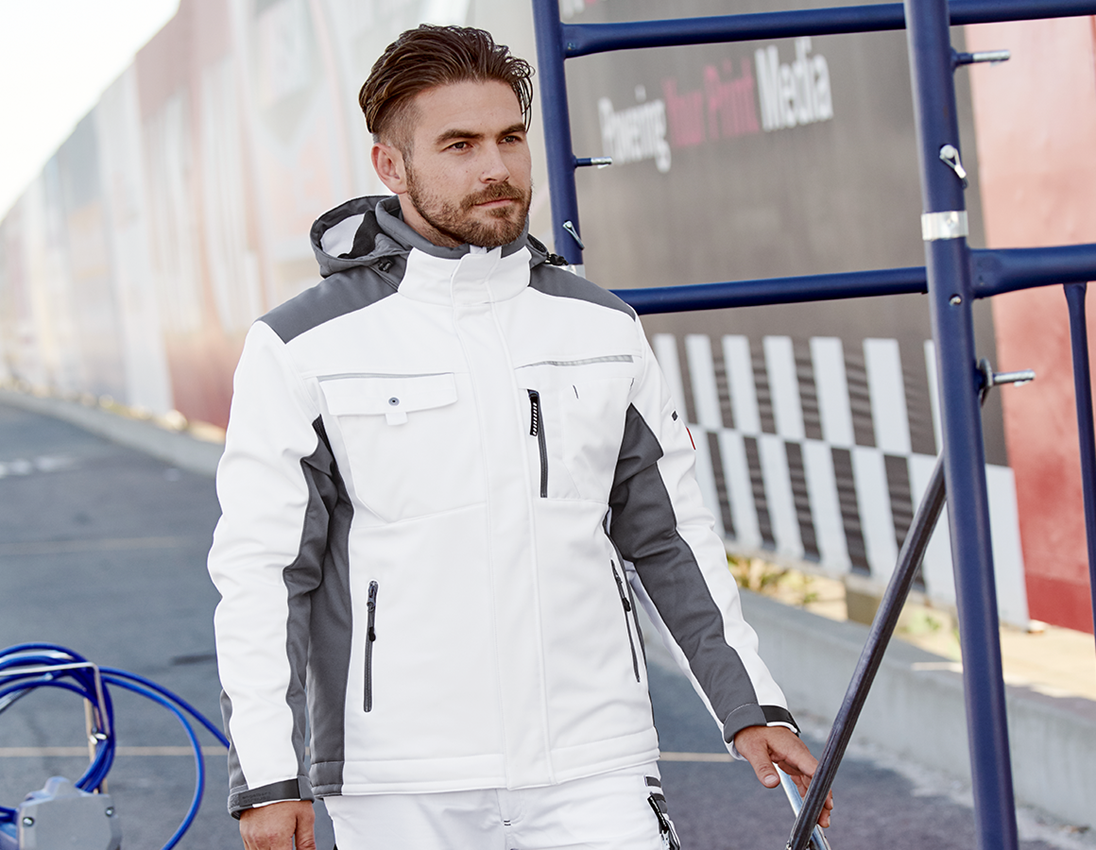 Plumbers / Installers: Softshell jacket e.s.motion + white/grey