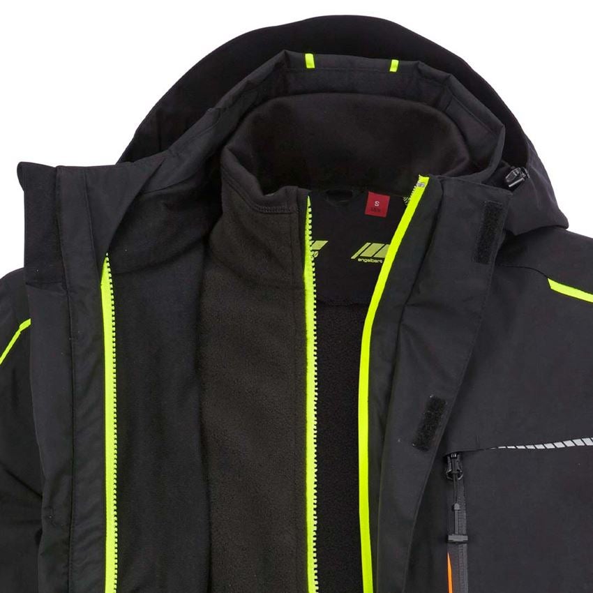 Work Jackets: 3 in 1 functional jacket e.s.motion 2020, men's + black/high-vis yellow/high-vis orange 2