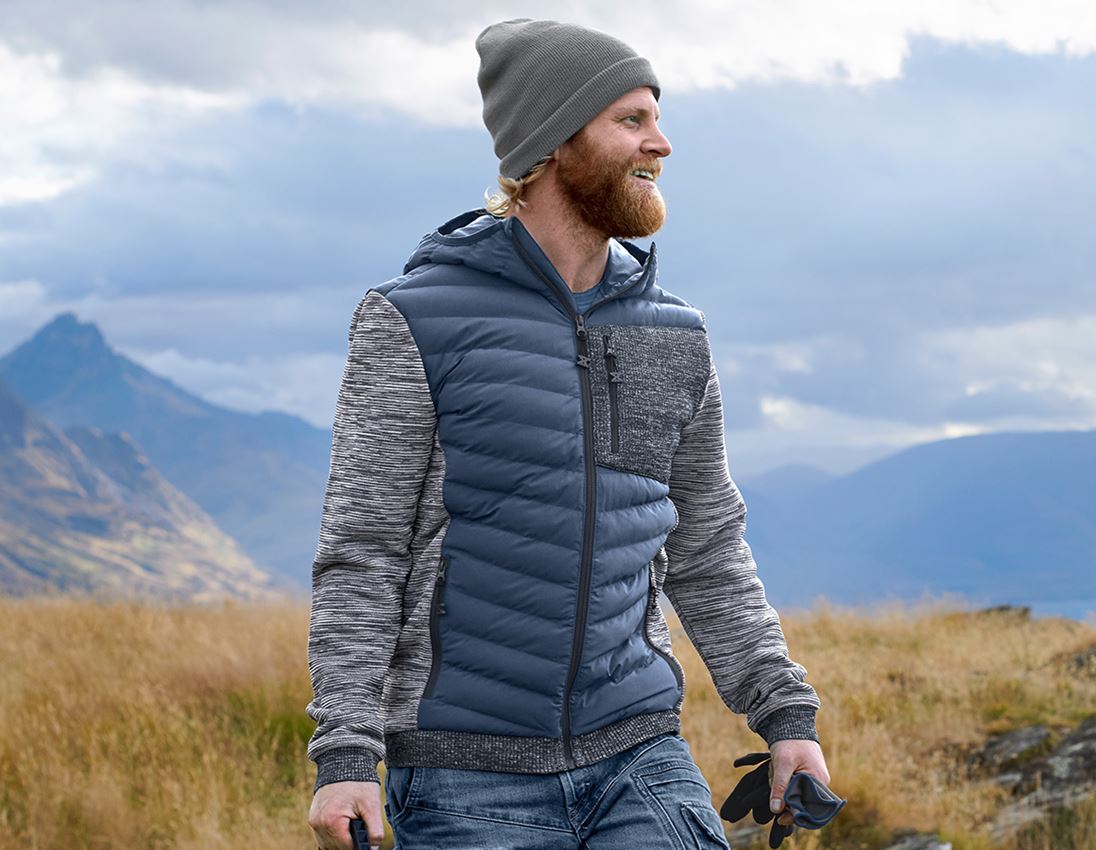 Work Jackets: Hybrid hooded knitted jacket e.s.motion ten + slateblue melange