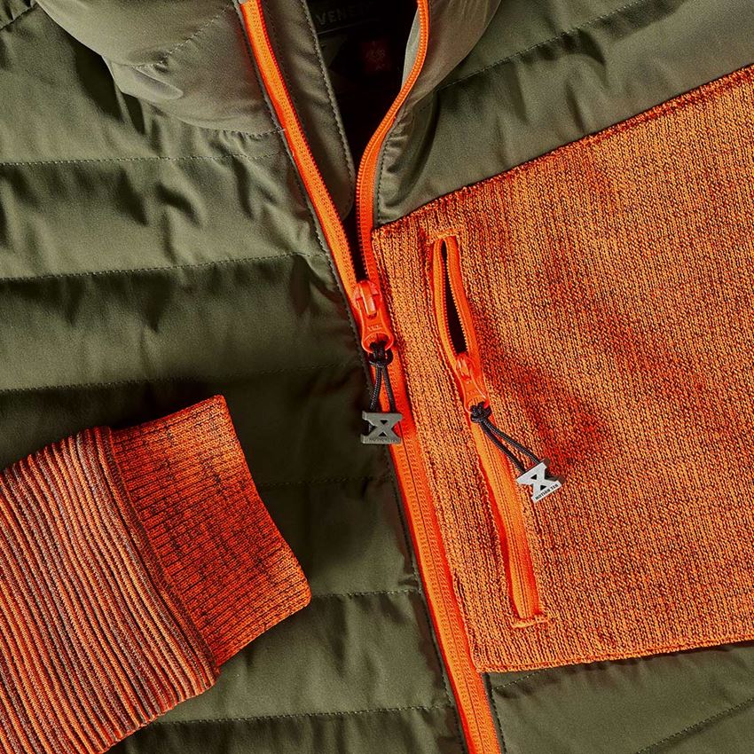 Work Jackets: Hybrid hooded knitted jacket e.s.motion ten + disguisegreen/high-vis orange melange 2