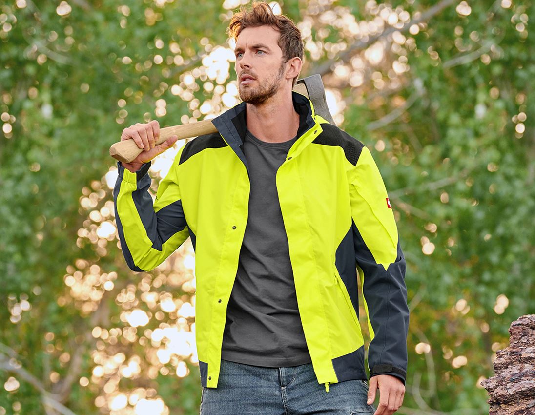 Work Jackets: e.s. Forestry rain jacket + high-vis yellow/cosmosblue