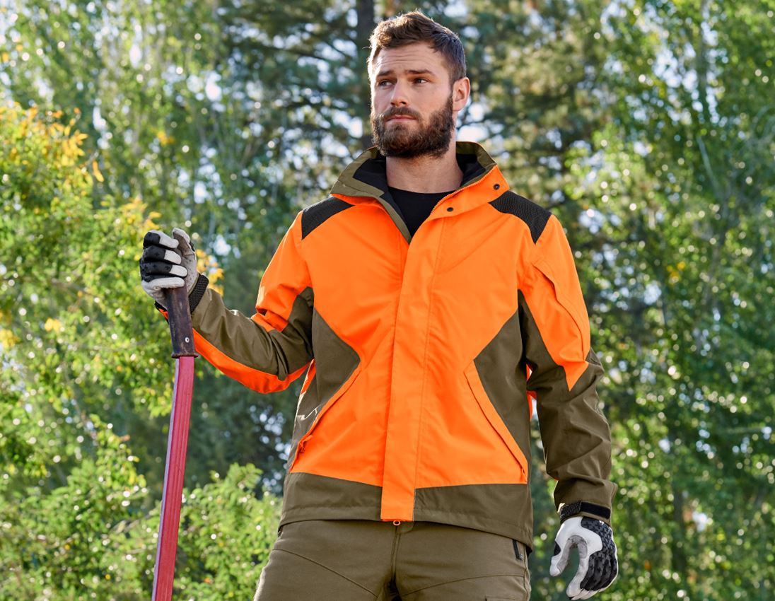 Work Jackets: e.s. Forestry rain jacket + high-vis orange/mudgreen