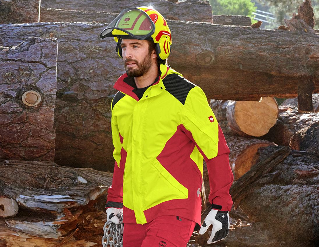 Work Jackets: e.s. Forestry rain jacket + high-vis yellow/fiery red