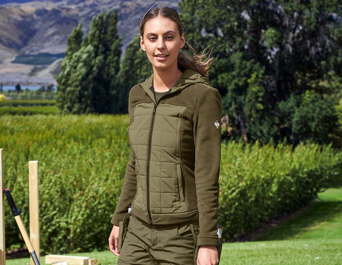 Topics: Hybrid fleece hoody jacket e.s.concrete, ladies' + mudgreen/stipagreen