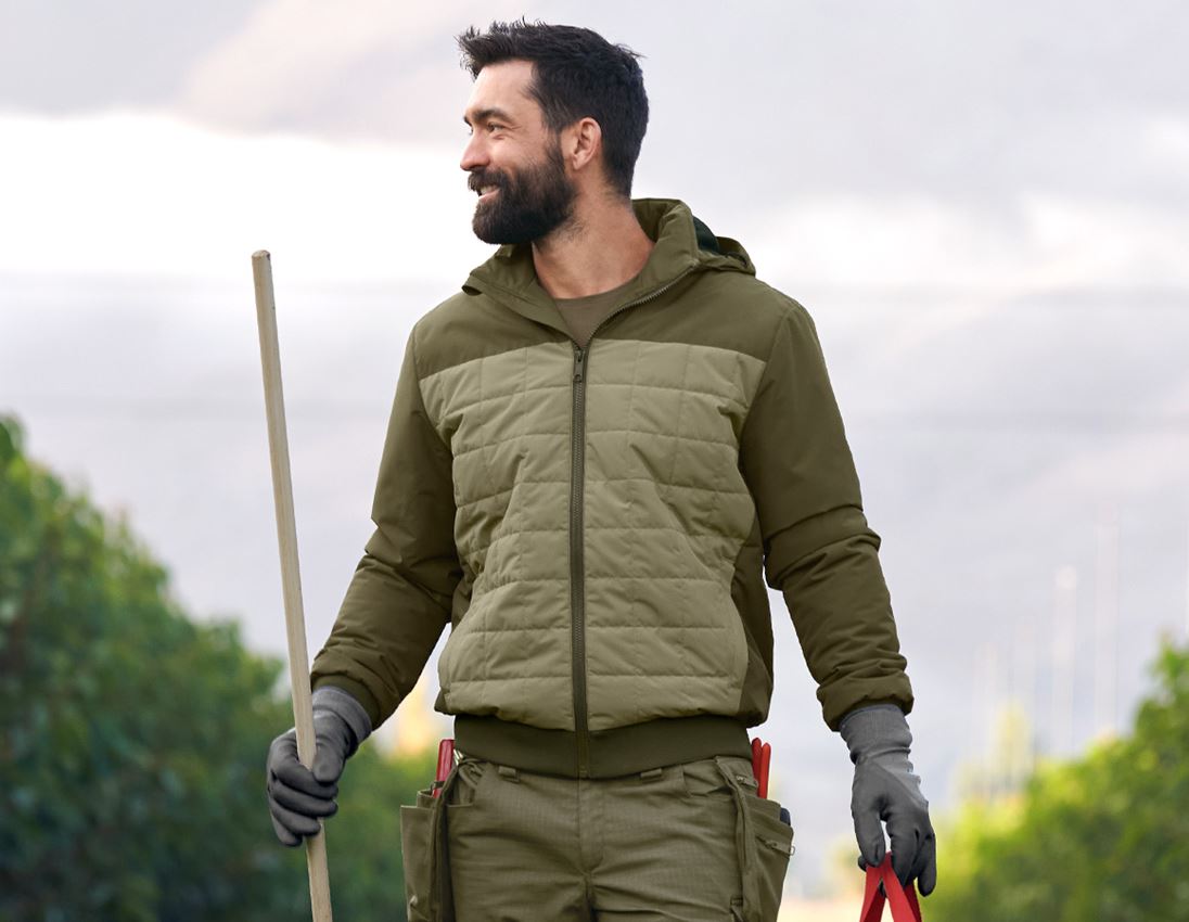 Work Jackets: Hooded pilot jacket e.s.concrete + mudgreen/stipagreen