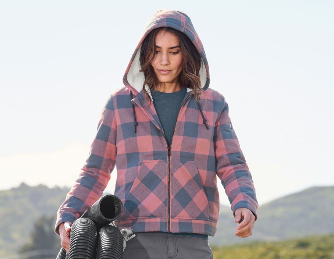 Work Jackets: Check-hooded jacket e.s.iconic, ladies' + quartz pink/oxidblue