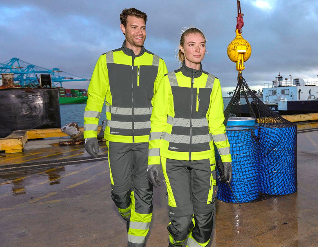 Work Jackets: High-vis softshell jacket e.s.motion 24/7 + anthracite/high-vis yellow 4