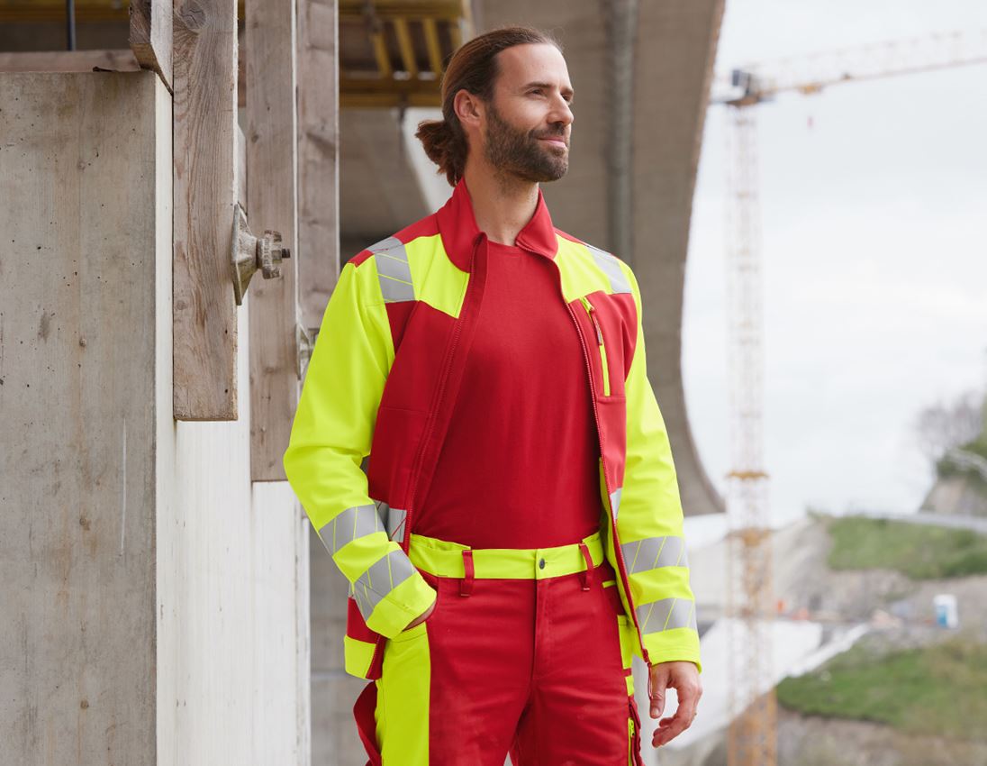 Work Jackets: High-vis softshell jacket e.s.motion 24/7 + red/high-vis yellow 1