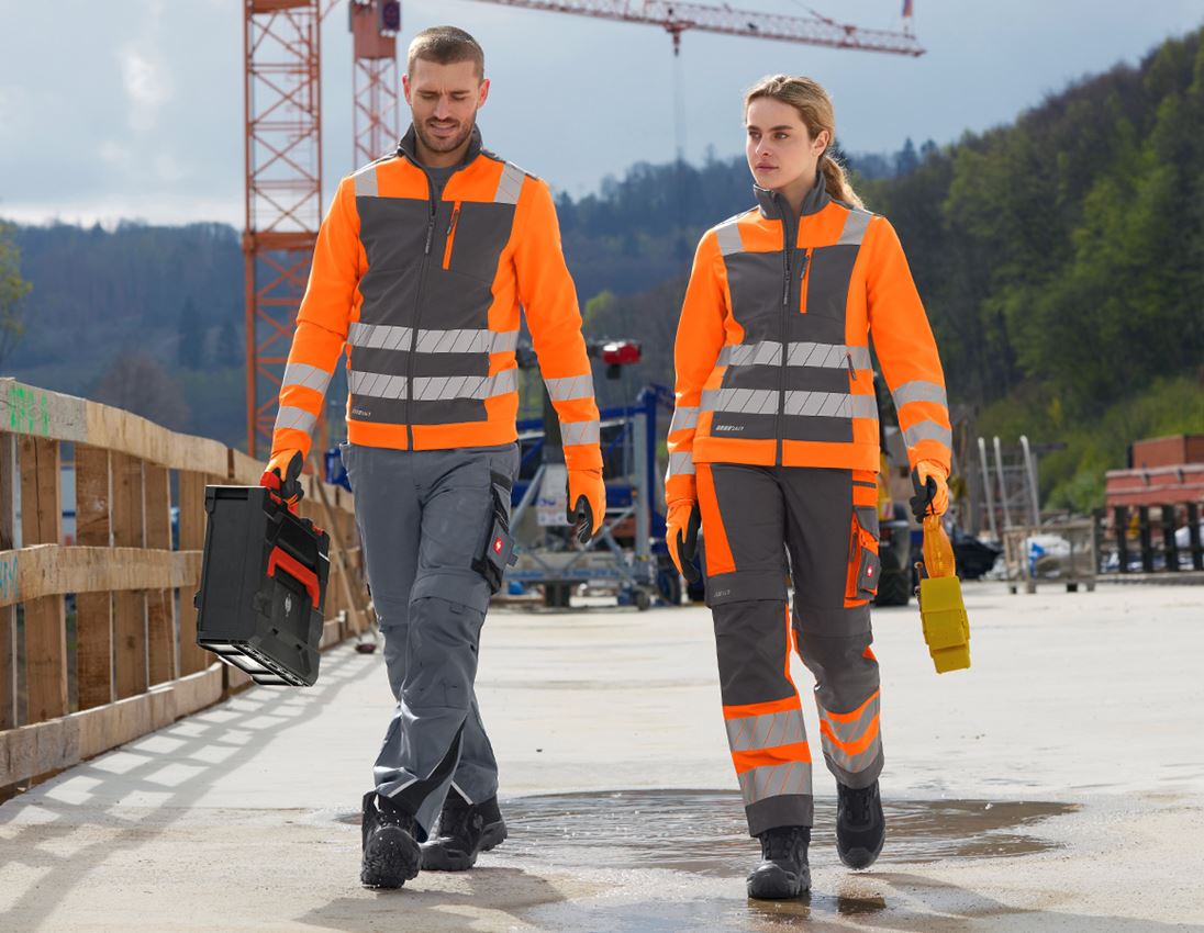 Work Jackets: High-vis softshell jacket e.s.motion 24/7 + anthracite/high-vis orange 3