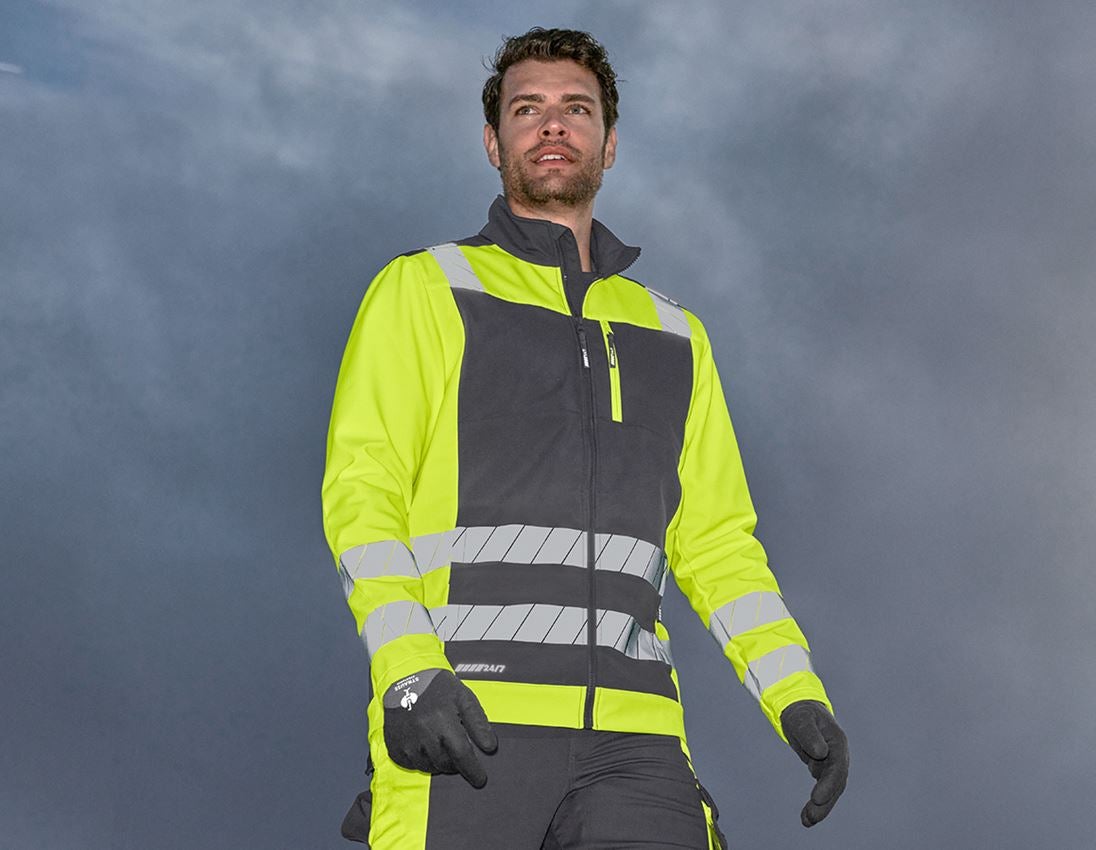 Work Jackets: High-vis softshell jacket e.s.motion 24/7 + anthracite/high-vis yellow