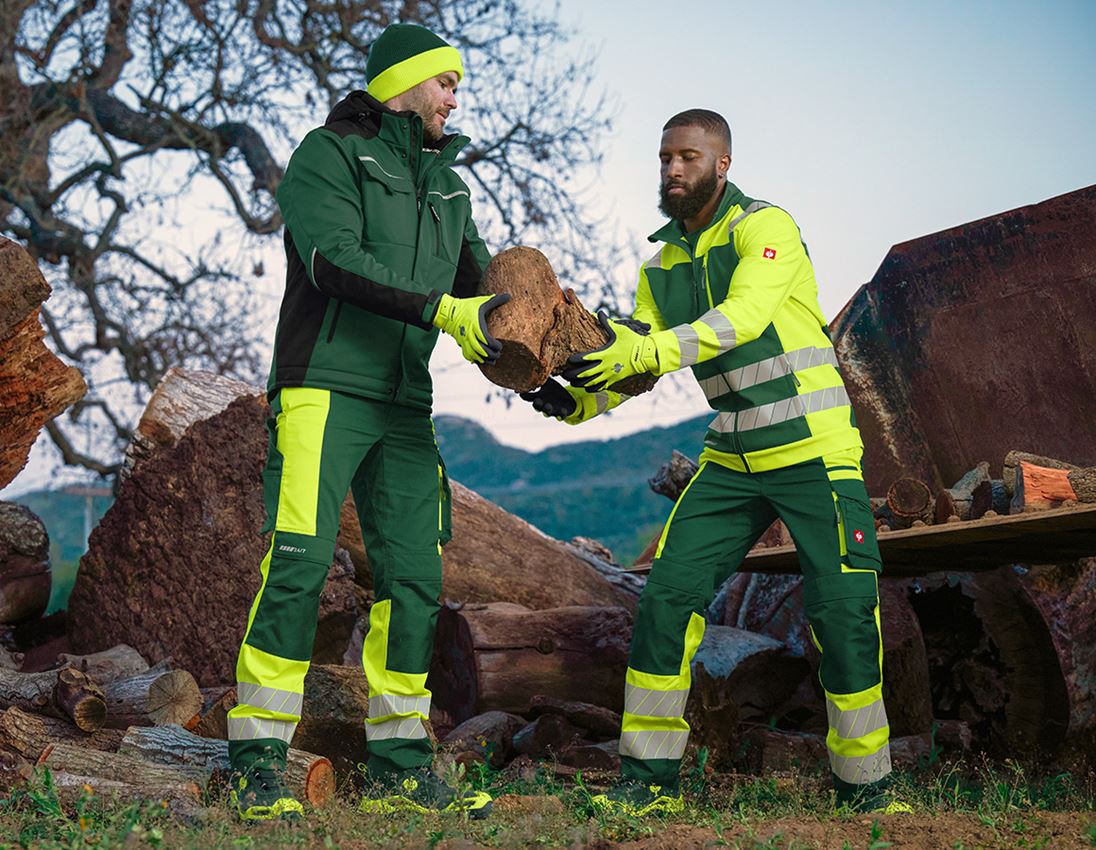 Work Trousers: High-vis trousers e.s.motion 24/7 + green/high-vis yellow 11