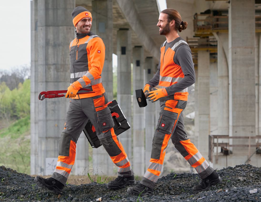 Work Trousers: High-vis trousers e.s.motion 24/7 + anthracite/high-vis orange 9