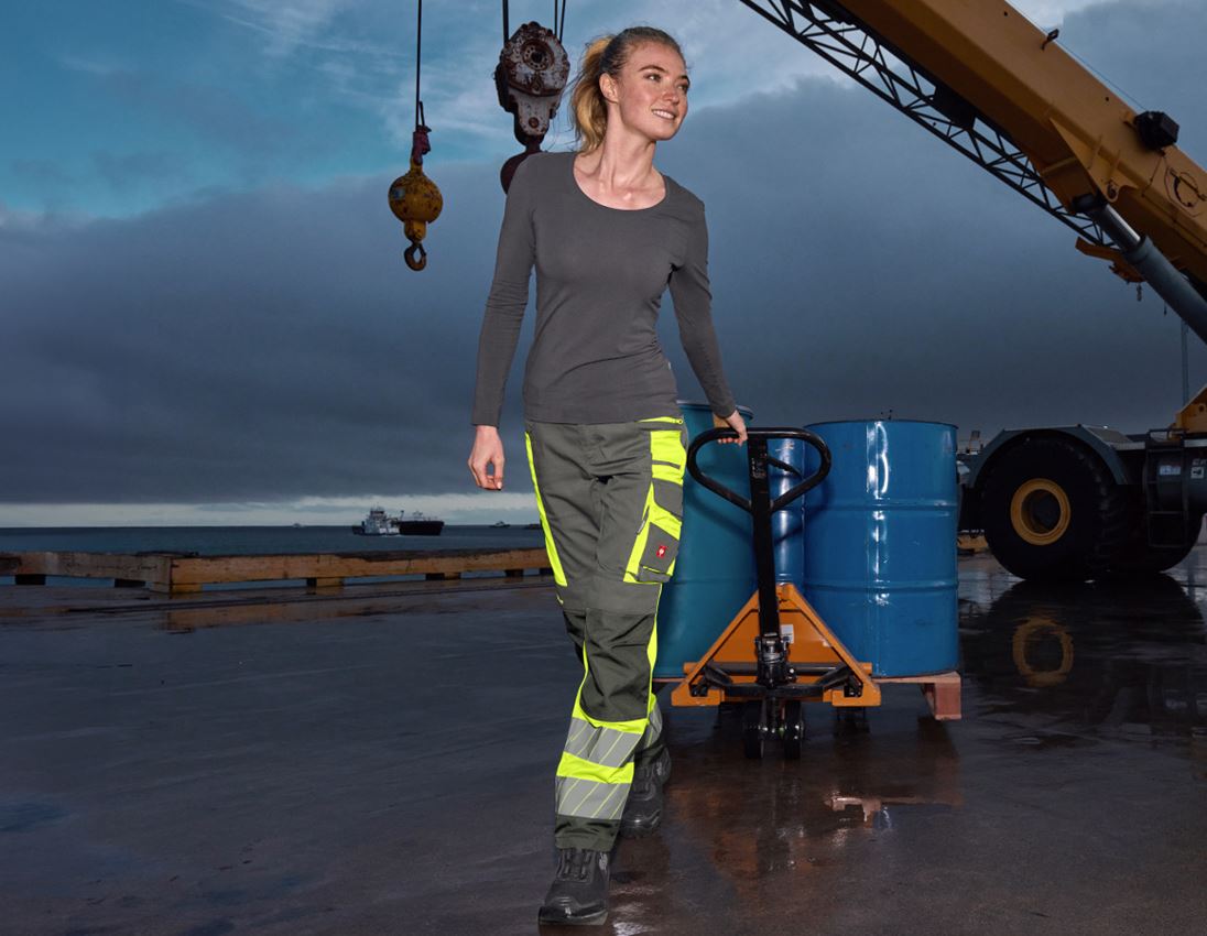 Work Trousers: High-vis trousers e.s.motion 24/7, ladies’ + anthracite/high-vis yellow 3