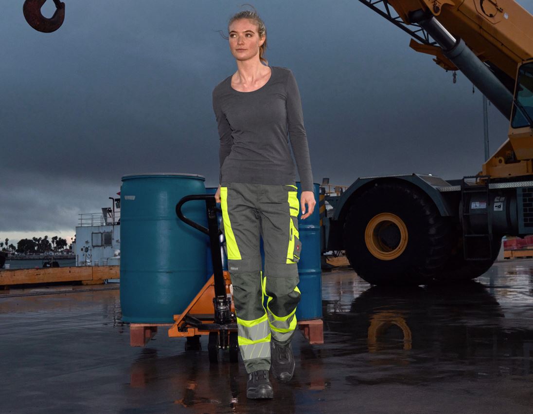 Work Trousers: High-vis trousers e.s.motion 24/7, ladies’ + anthracite/high-vis yellow 4