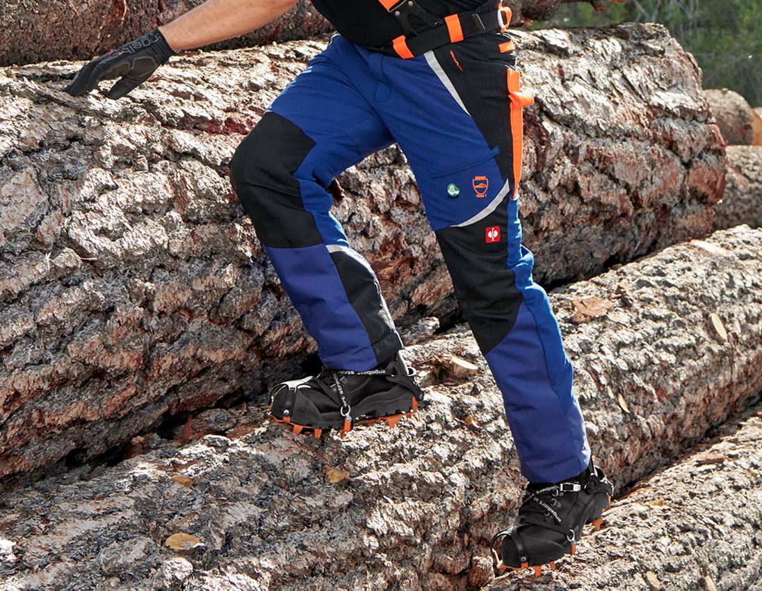 Forestry / Cut Protection Clothing: e.s. Forestry cut protection trousers, KWF + royal/high-vis orange