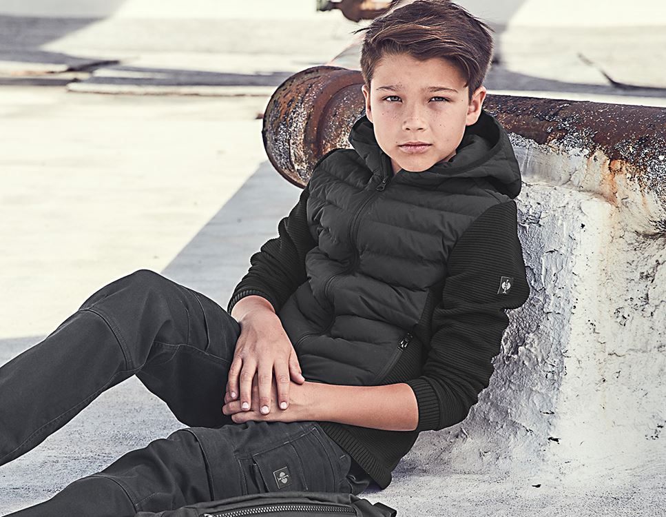 Hybrid hooded knitted jacket e.s.motion ten,child. black | Strauss