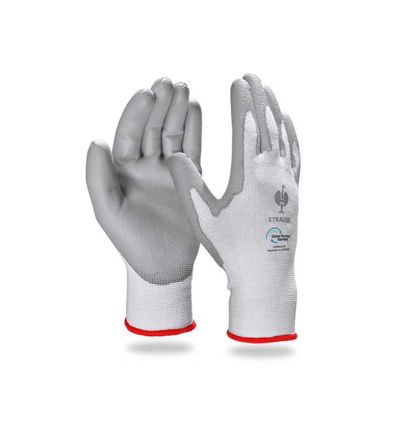 Personal Protection: e.s. PU gloves recycled, 3 pairs + grey/white