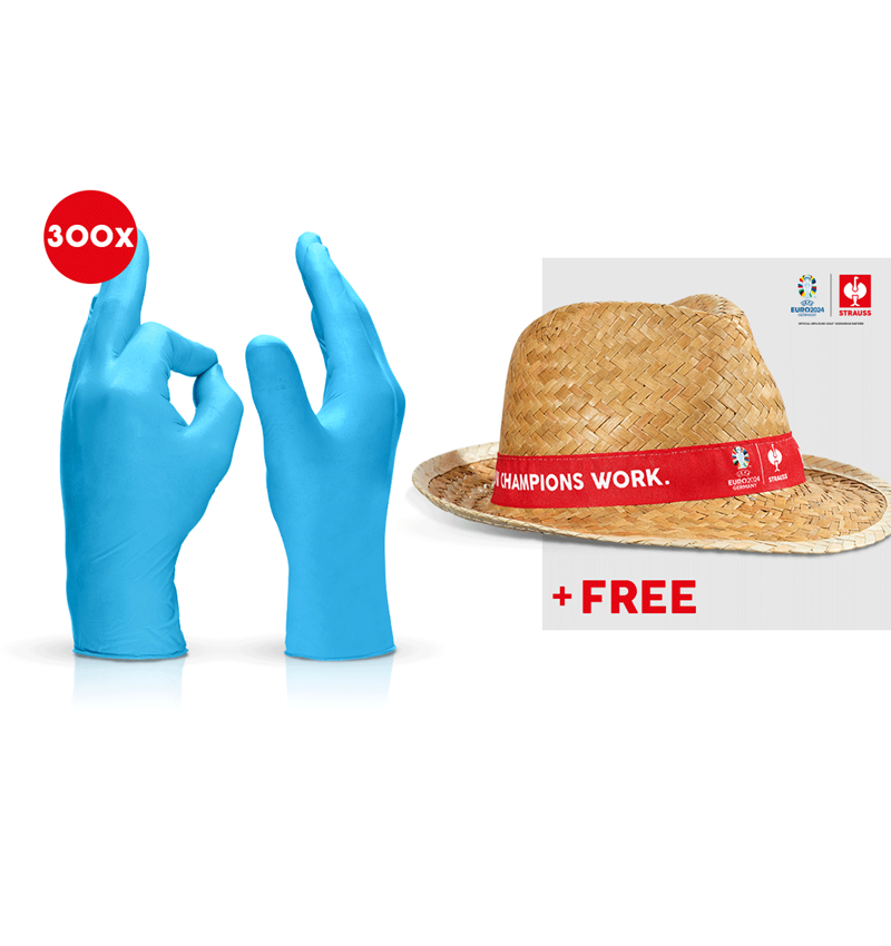 Collaborations: 3x100 Disposable latex gloves + EURO2024 Hat + blue