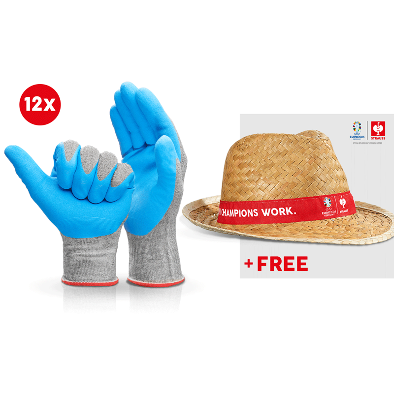 Collaborations: 12x Nitrile gloves evertouch micro + EURO2024 Hat + blue/lightblue-melange