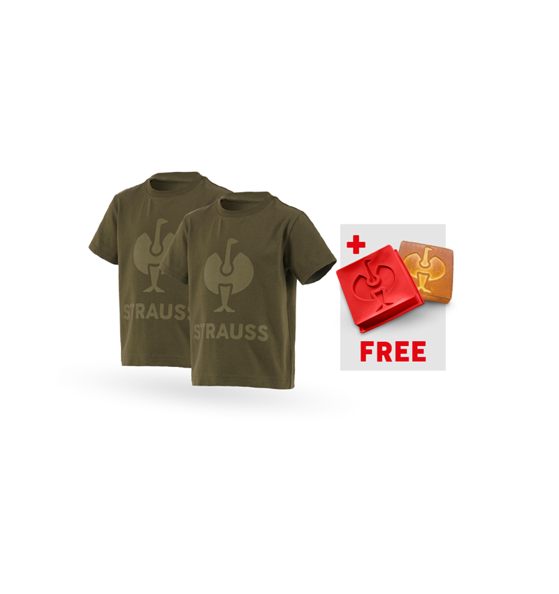 Clothing: 2x T-shirt e.s.concrete, child.+silic. baking tray + mudgreen