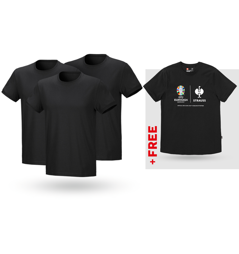 Action: SET: 3x T-Shirt cotton stretch + Shirt + black