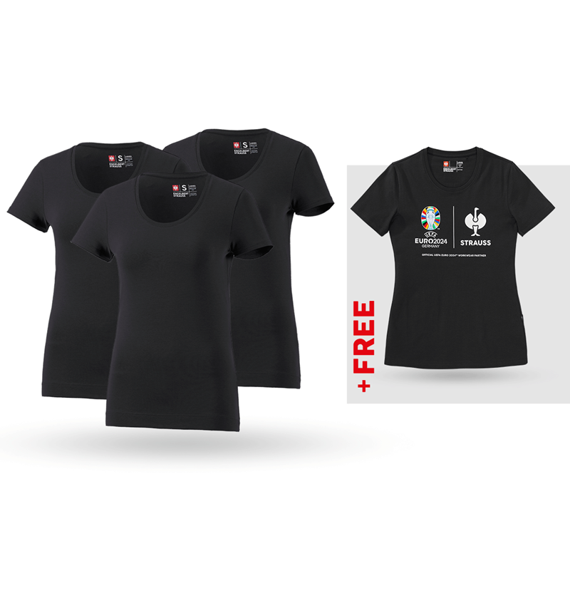 Clothing: SET: 3x women's T-Shirt cotton stretch + Shirt + black