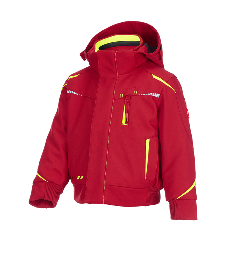 Jackets: Winter softshell jacket e.s.motion 2020,children's + fiery red/high-vis yellow 2
