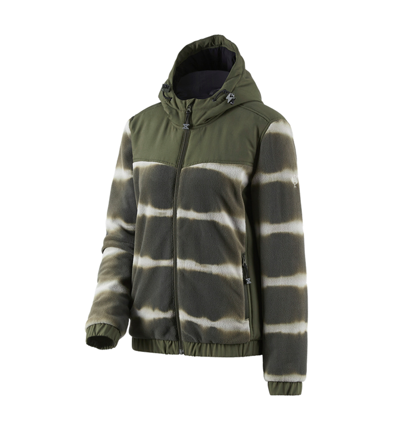 Work Jackets: Hybr.fleece hoody jacket tie-dye e.s.motion ten,l. + disguisegreen/moorgreen 3