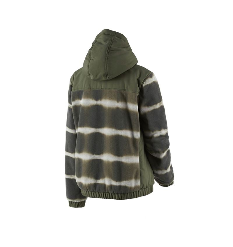 Work Jackets: Hybr.fleece hoody jacket tie-dye e.s.motion ten,l. + disguisegreen/moorgreen 4