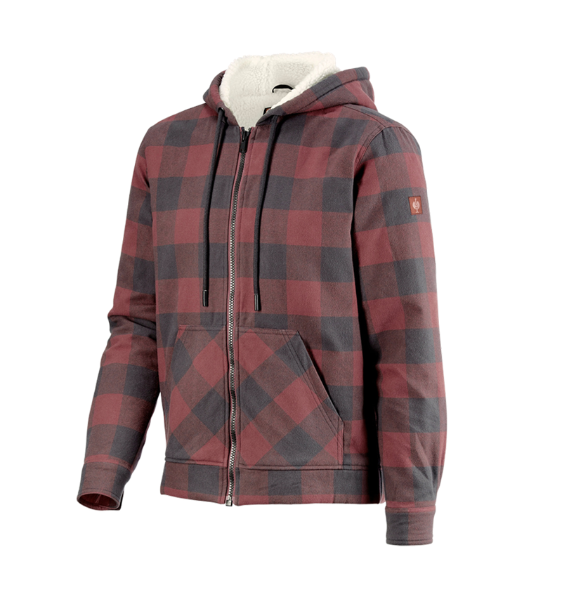 Check-hooded jacket e.s.iconic oxidred/carbongrey