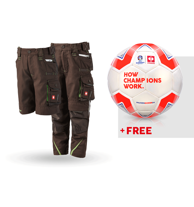 Collaborations: SET: Kid's trousers + shorts e.s.motion 2020 +ball + chestnut/seagreen