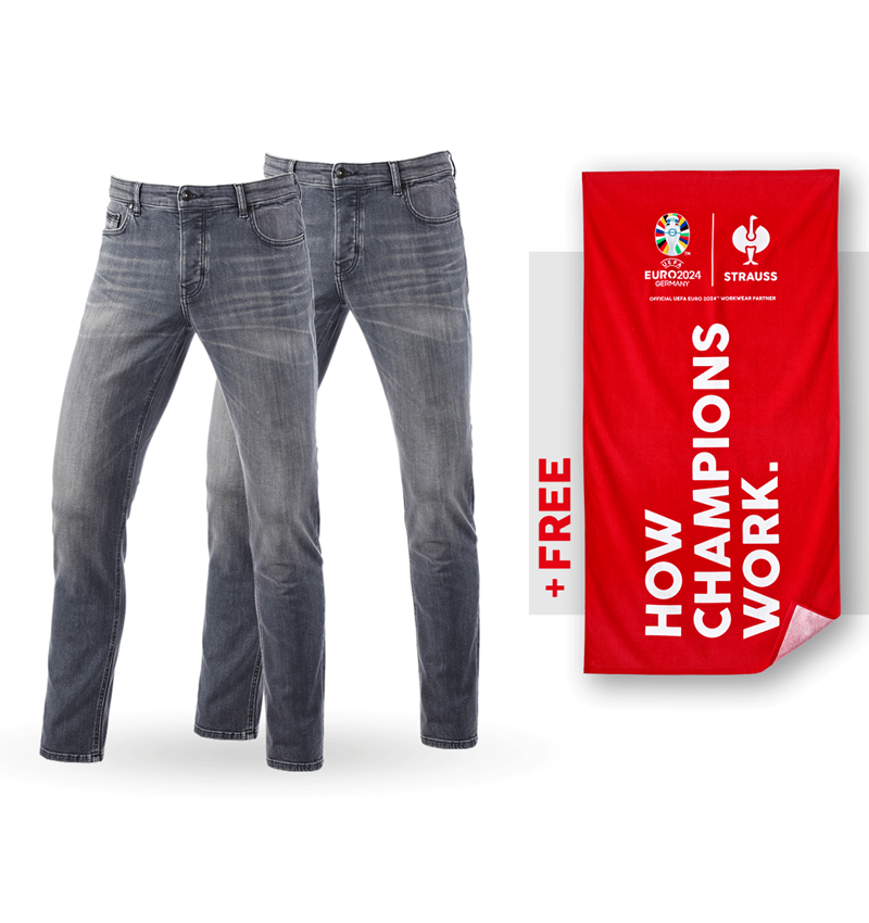 Clothing: SET: 2x e.s. 5-Pocket-Stretch slim jeans + towel + graphitewashed