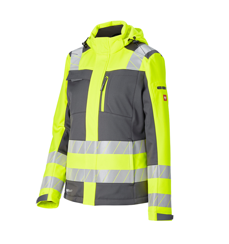 Work Jackets: High-vis winter soft. jacket e.s.motion 24/7,lad. + anthracite/high-vis yellow