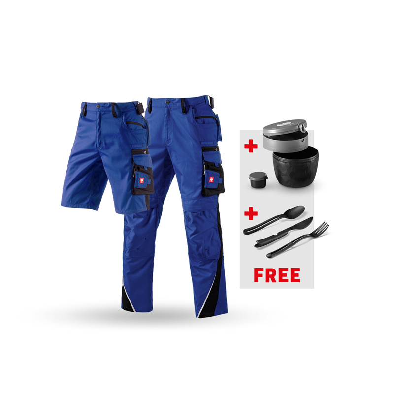 Clothing: SET: Trousers+Shorts e.s.motion+Lunchbox+Cutlery + royal/black