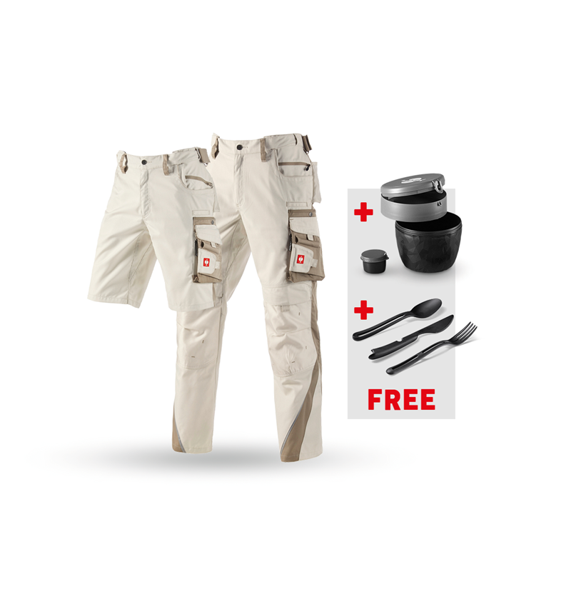 Clothing: SET: Trousers+Shorts e.s.motion+Lunchbox+Cutlery + plaster/clay