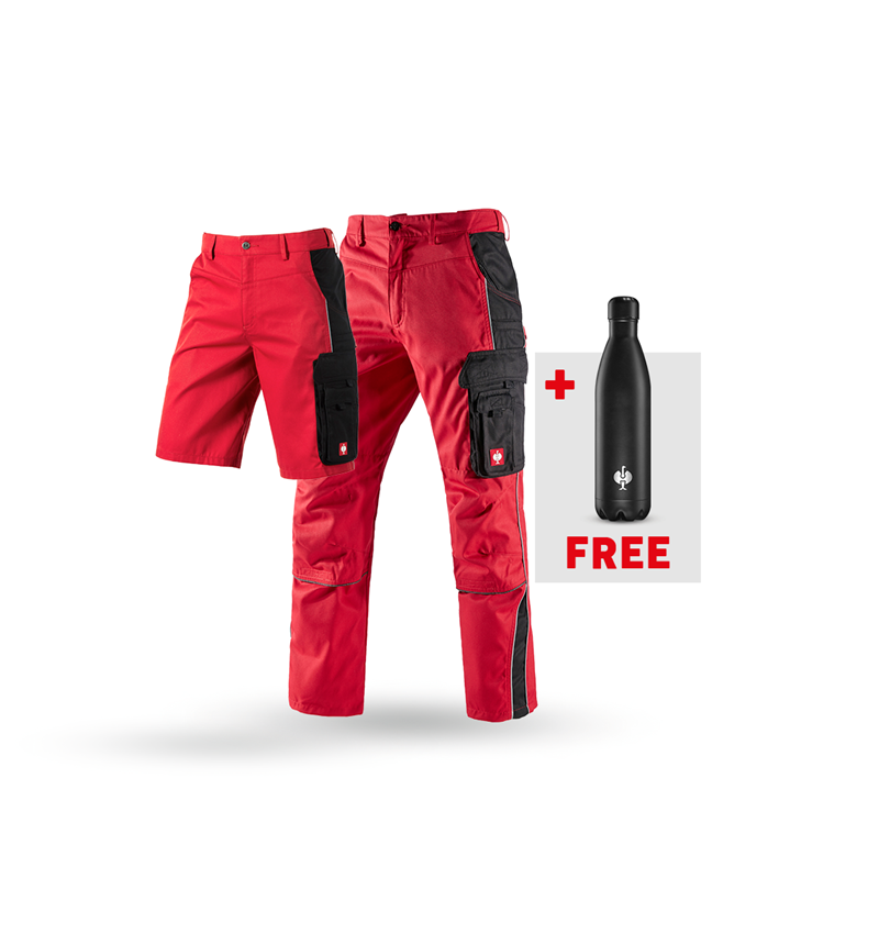 Clothing: SET: Trousers + Short e.s.active + Drink bottle + red/black