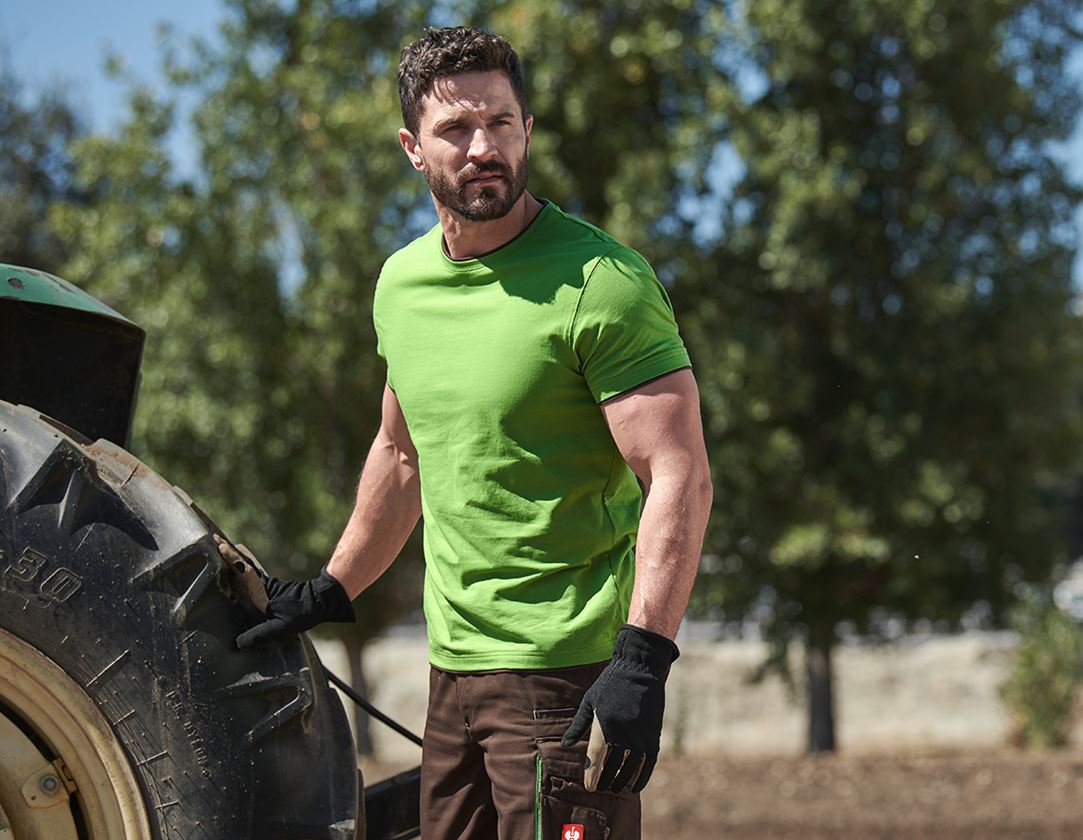 Gardening / Forestry / Farming: e.s. T-shirt cotton stretch Layer + seagreen/chestnut