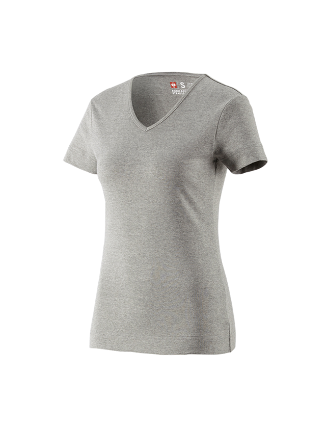 Topics: e.s. T-shirt cotton V-Neck, ladies' + grey melange