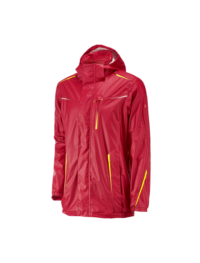 Work Jackets: Rain jacket e.s.motion 2020 superflex + fiery red/high-vis yellow 2