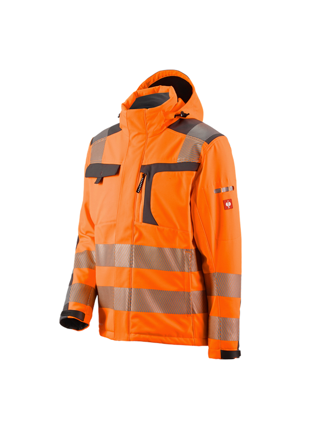 Work Jackets: High-vis softshell jacket e.s.motion + high-vis orange/anthracite 1